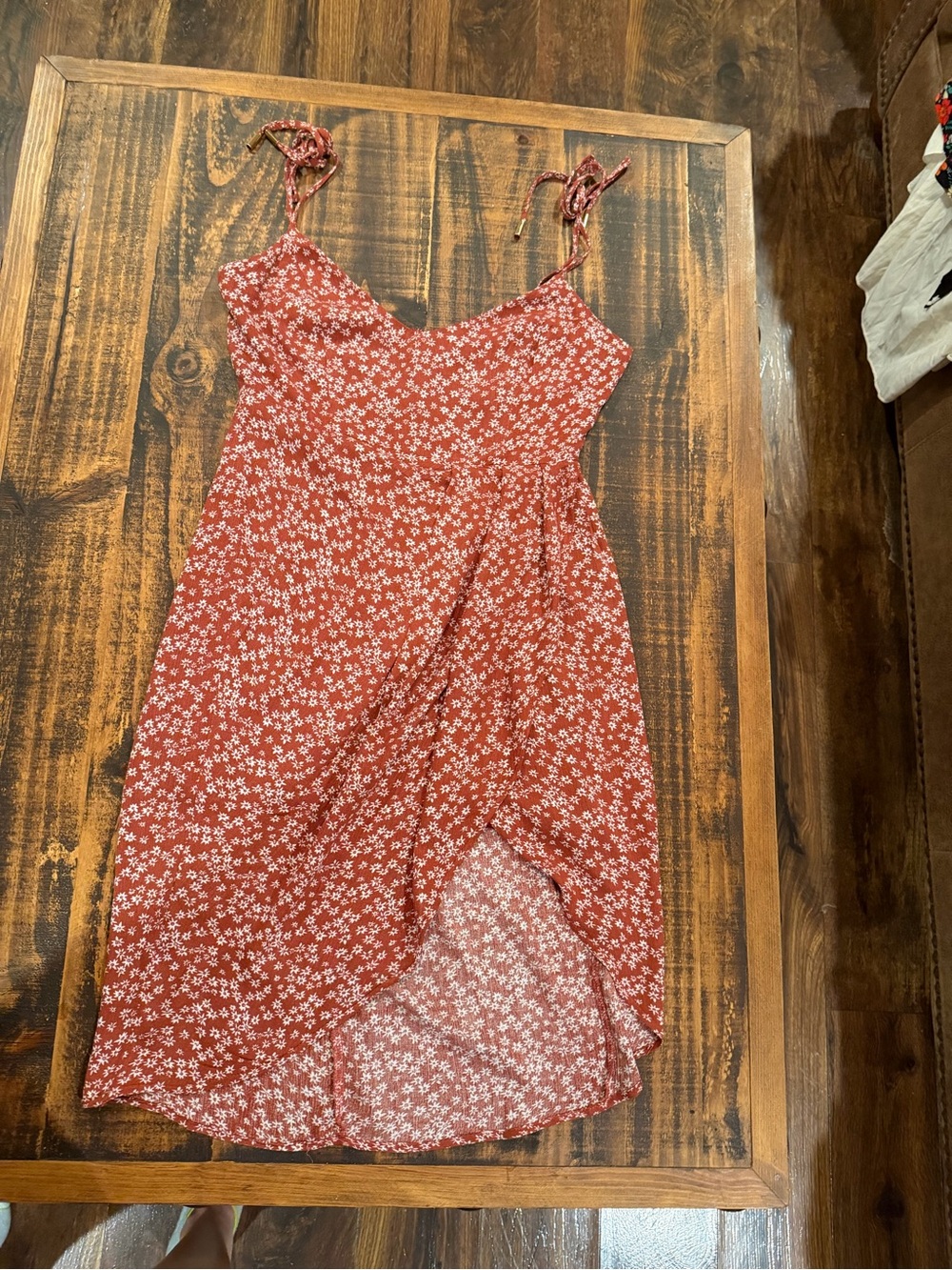 Hello Molly Rust Floral Tie-Shoulder Wrap Mini Dress